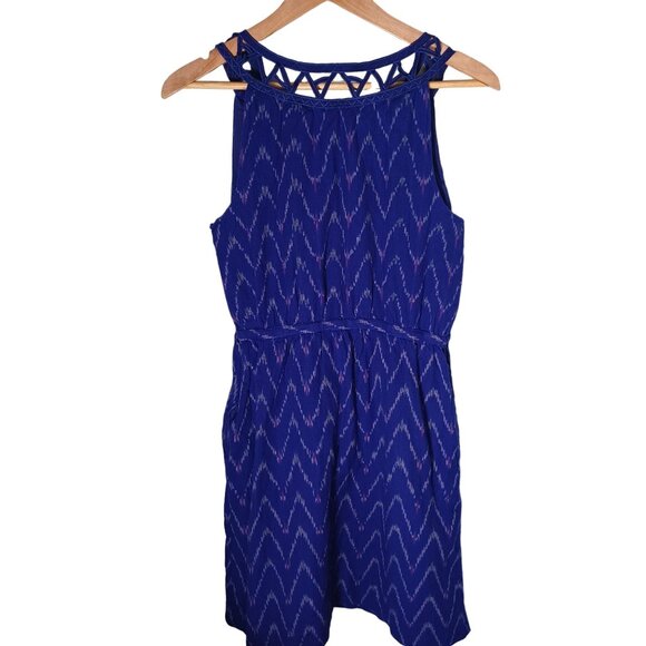Gap Fit & Flare Dress Womens Medium Blue Chevron Western Sundress Cowgirl - Picture 7 of 9